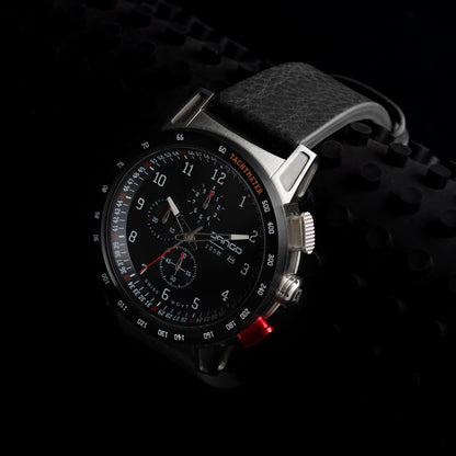 CR-01 - CHRONO WATCH WITH ITALIAN LEATHER STRAP - JET BLACK