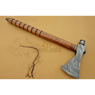 Damascus Wood Handle Smoking Axe 19 Inch