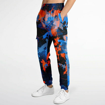 Blue and Orange Paint Splatter Abstract Unisex Cargo Joggers (Fleece Lined)