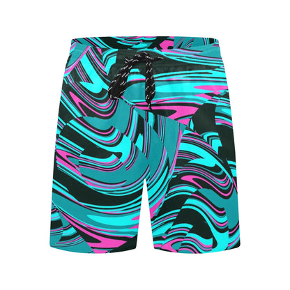 Teal and Black Abstract Rave Swim Shorts
