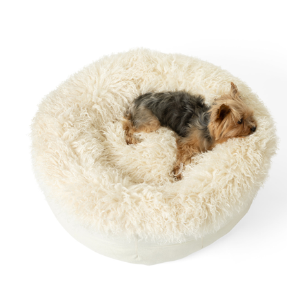 PupPouf™ Luxe Faux Fur Donut Dog Bed - Plush Sheep Ivory