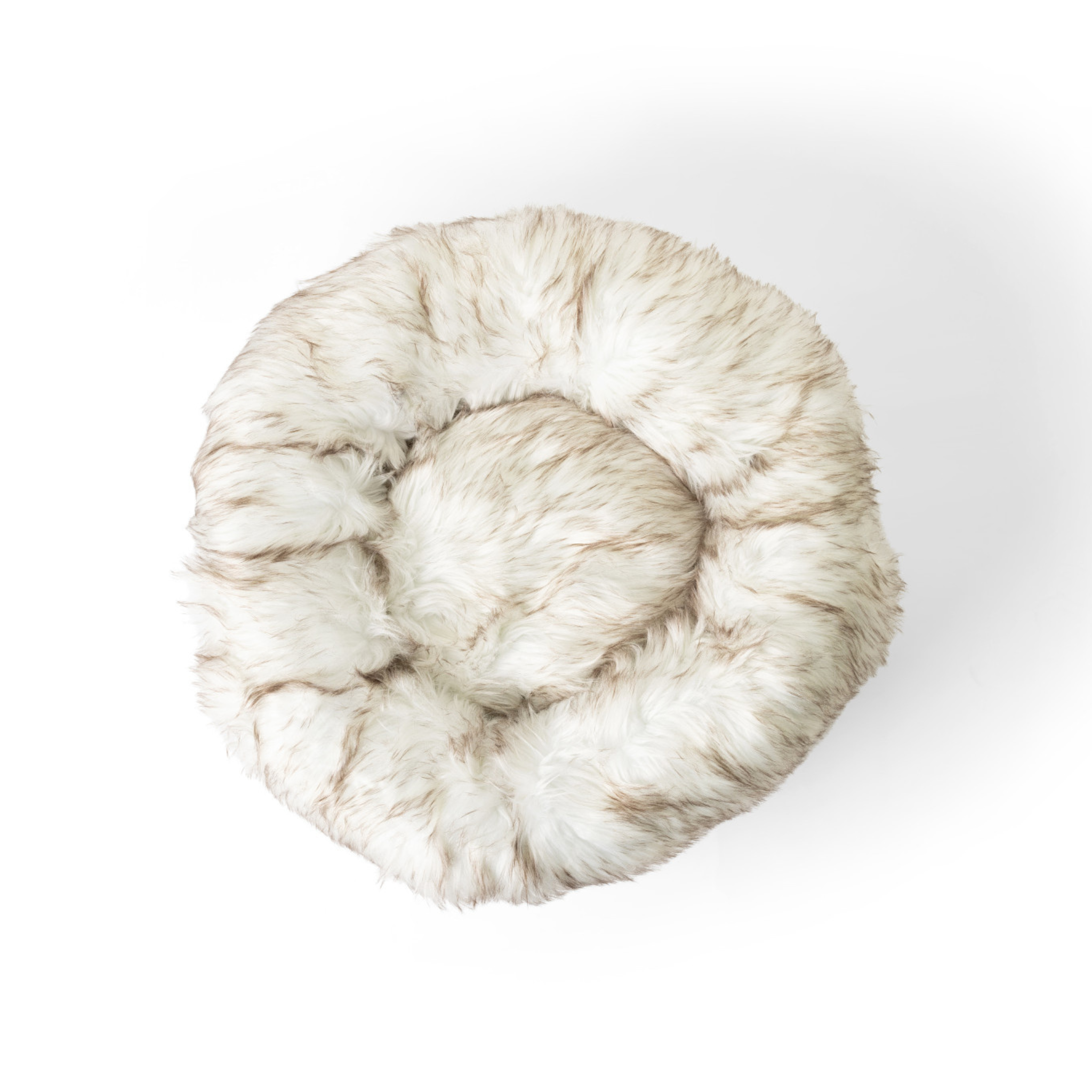 PupPouf™ Faux Fur Donut Dog Bed - White with Brown Accents