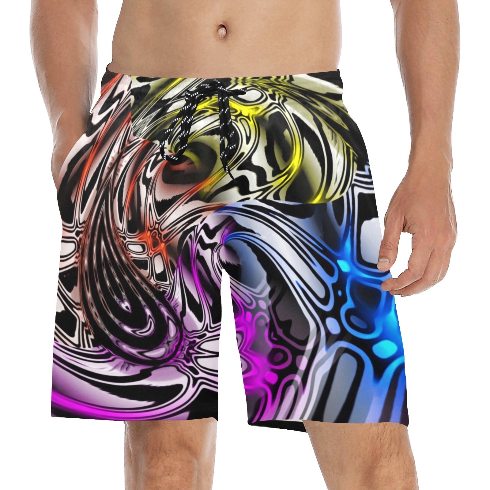 Color Melted Zebra Warp Rave Swim Shorts