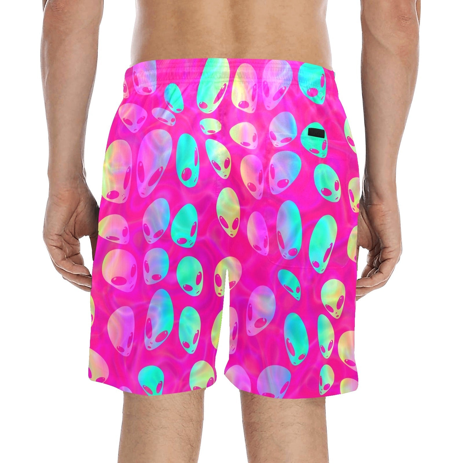 Pink Alien Vapor Glitch Swim Shorts