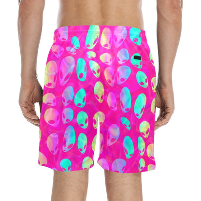 Pink Alien Vapor Glitch Swim Shorts