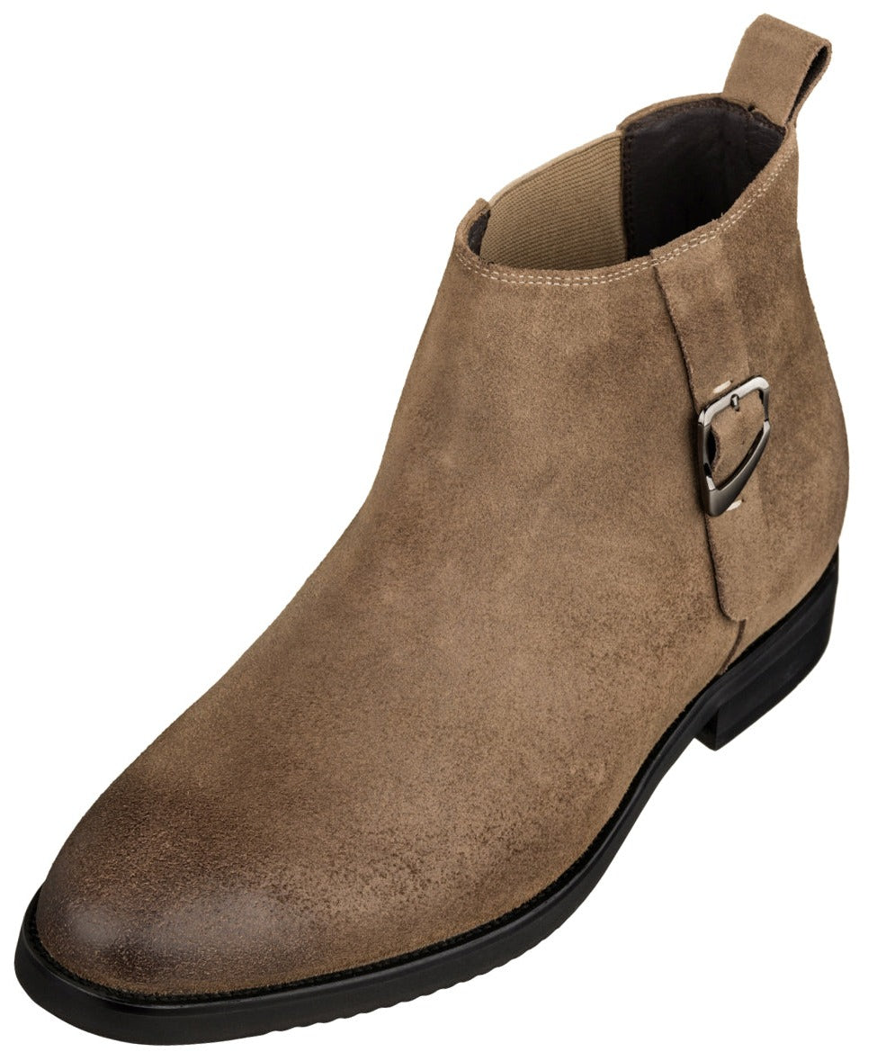 K92083 - 3 Inches Taller (Nubuck Coffee Brown) - Chelsea Ankle Men's Boots