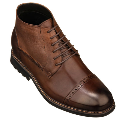 Y41084 - 3.2 Inches Taller (Coffee Brown) - Lace Up Casual Men's Boots