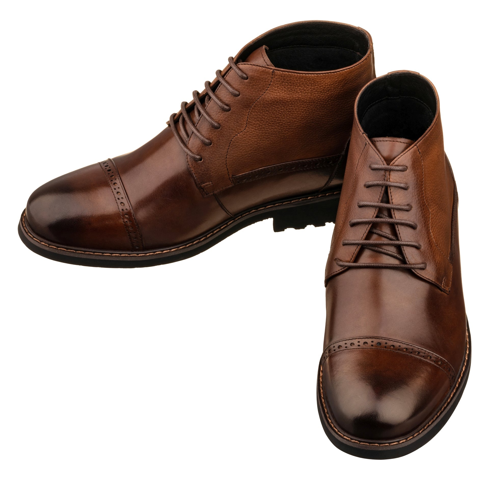 Y41084 - 3.2 Inches Taller (Coffee Brown) - Lace Up Casual Men's Boots