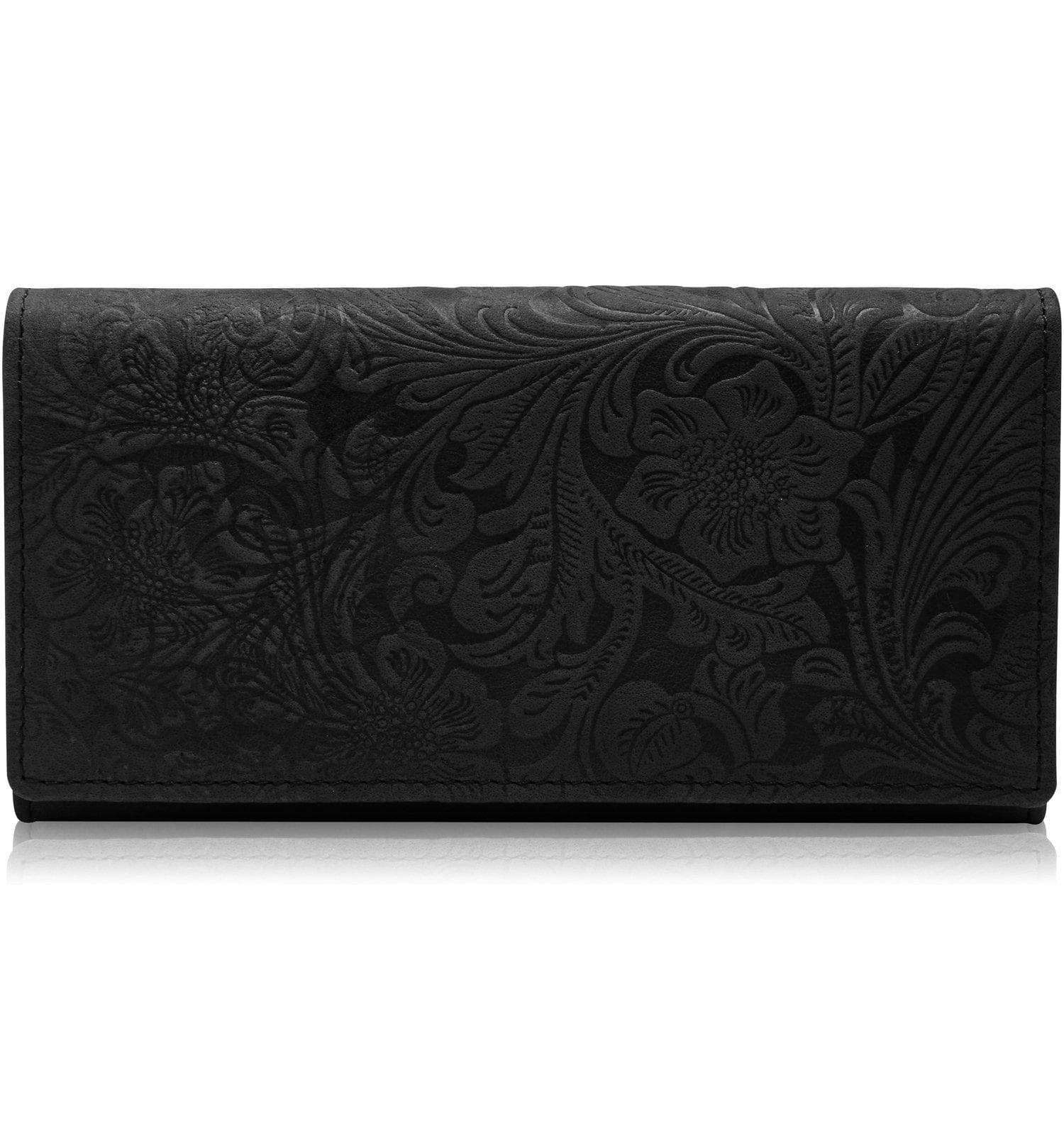 Embossed Floral Accordion Leather Wallet