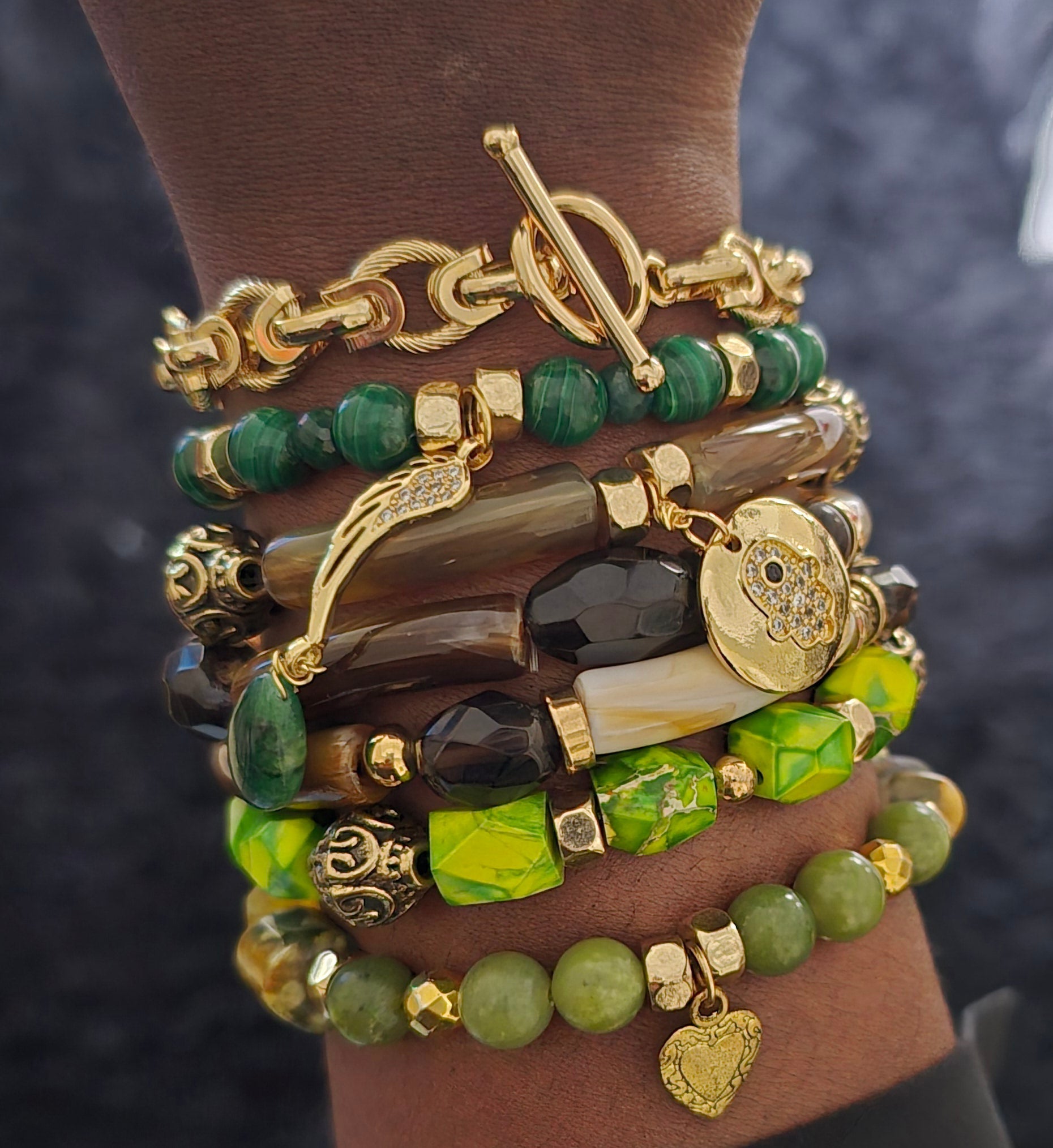 Emperial Green Bracelet Set | Malachite, Jade, Jasper, and Emeralds
