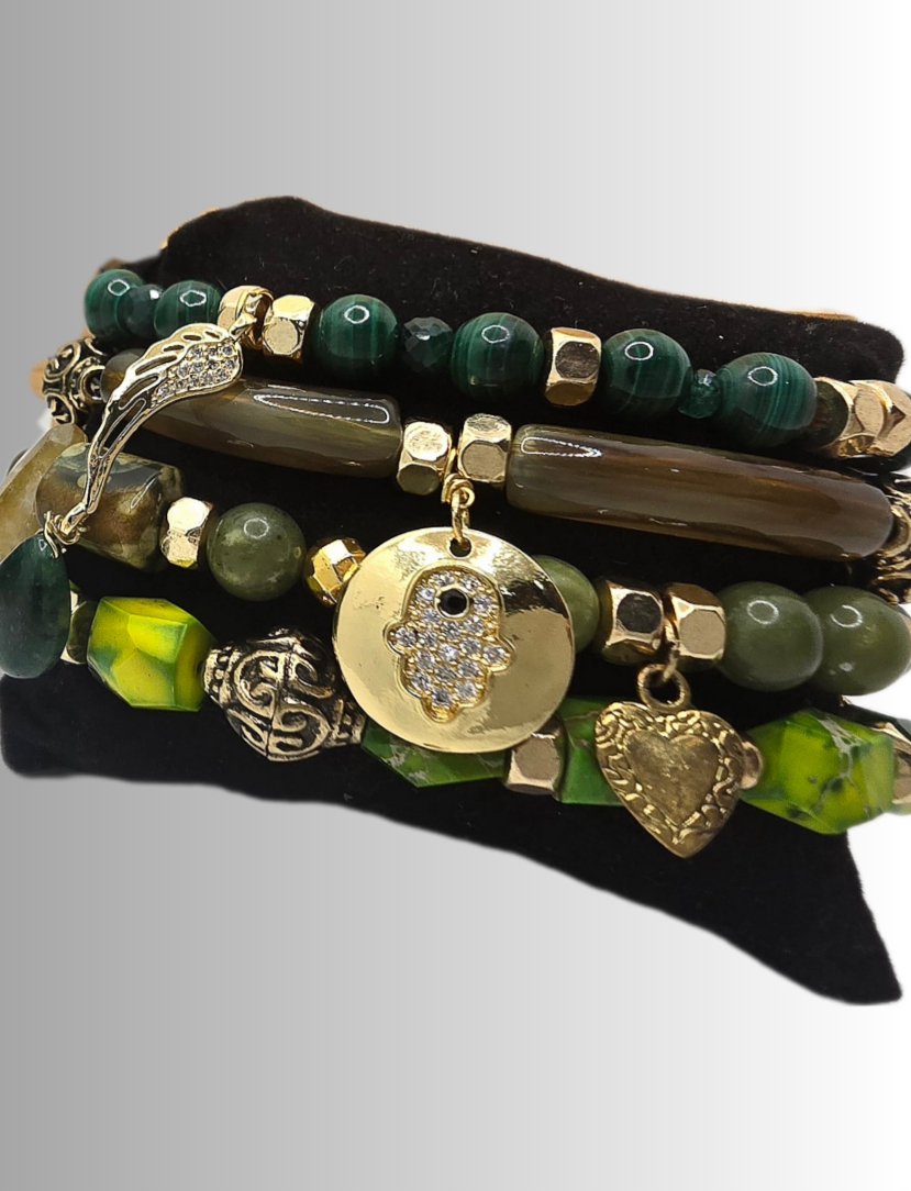 Emperial Green Bracelet Set | Malachite, Jade, Jasper, and Emeralds