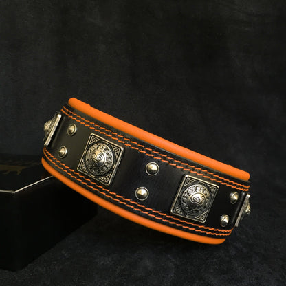 The "Eros" Dog Collar 2.5-inch Wide. Black & Orange