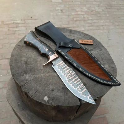 Custom Handmade Copper Damascus Sub-Hilt Fighter Bowie with Resin Handle
