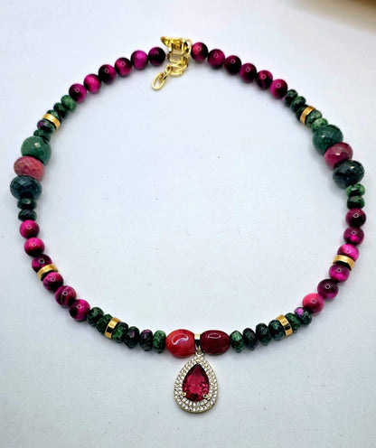 "Fifty Shades of Pink"| Tiger Eye and Ruby Zoisite Necklace