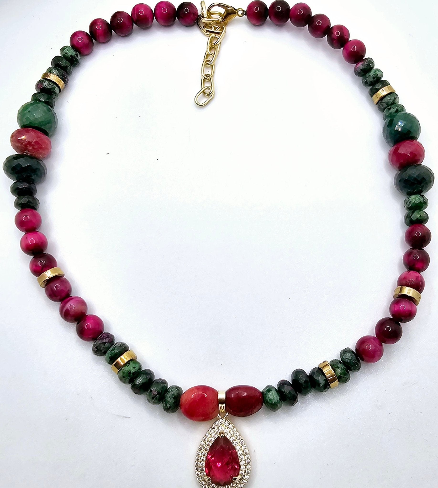 "Fifty Shades of Pink"| Tiger Eye and Ruby Zoisite Necklace