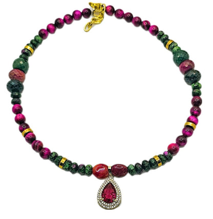 "Fifty Shades of Pink"| Tiger Eye and Ruby Zoisite Necklace