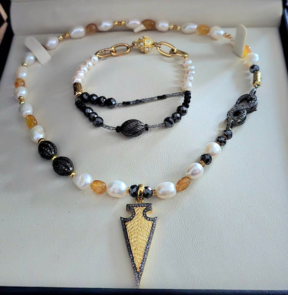 Freshwater Pearls and Yellow Sapphire Necklace