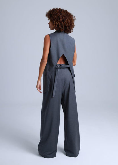 Broadway Sophia Wide-Leg Virgin Wool Pants in Mid Grey