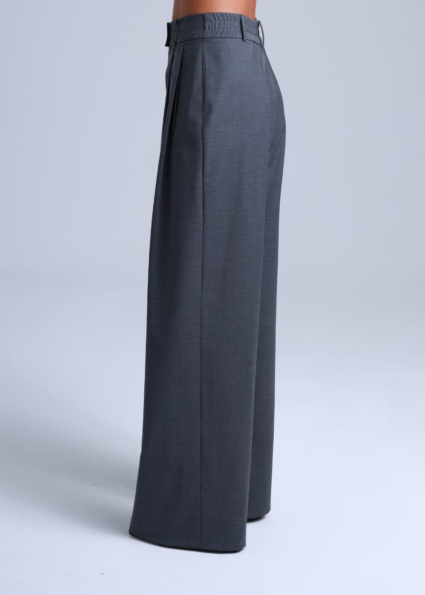 Broadway Sophia Wide-Leg Virgin Wool Pants in Mid Grey