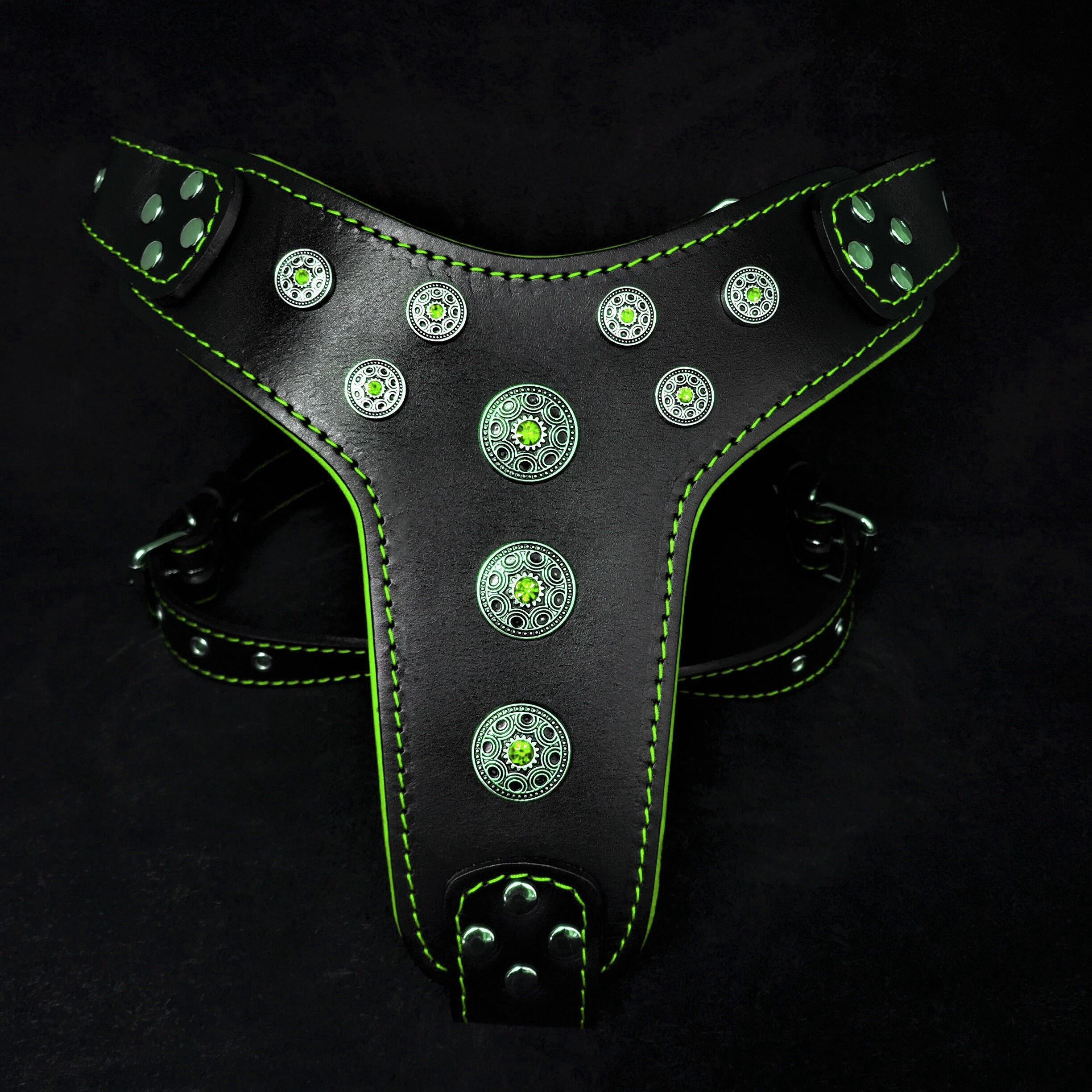 "Bijou" Big Dog Harness. Black & Green