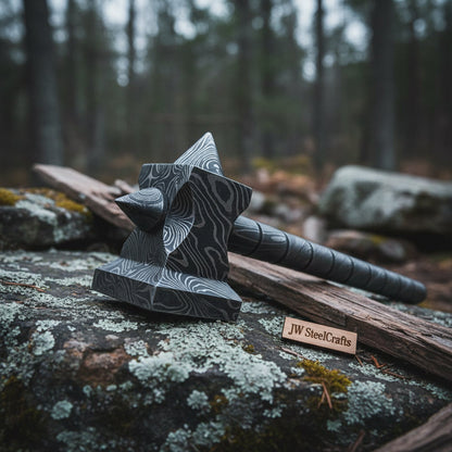 Hand made damascus steel viking hammer
