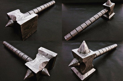 Hand made damascus steel viking hammer
