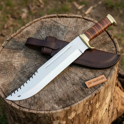 Custom Fixed Blade Bowie Knife Leather Grip Brass Clip Sheath