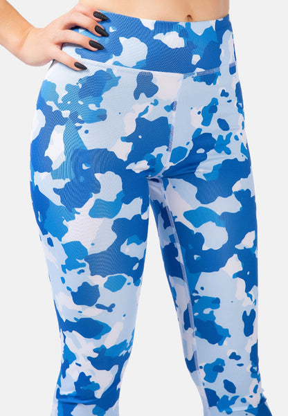 High Waist Blue Printed Gym Leggings