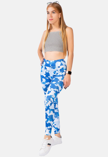 High Waist Blue Printed Gym Leggings