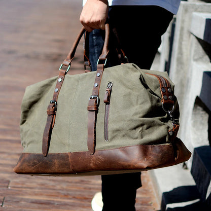 Duffel Bag, Wax Canvas Holdall, Vintage Luggage Bag, Canvas Leather Overnight Bag