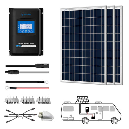 ACOPOWER 12V  Polycrystalline Solar RV Kits + MPPT / PWM Charge Controller