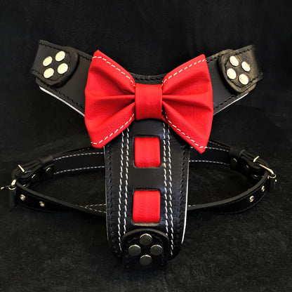 The "Bowtie" Handmade Leather Dog Harness Small to Medium Breeds. Black