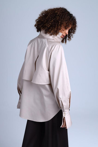 Diva Business Style Beige Organic Cotton Shirt