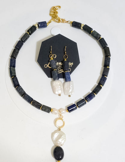 Lapis Lazuli and Freshwater Pearls Necklace Set