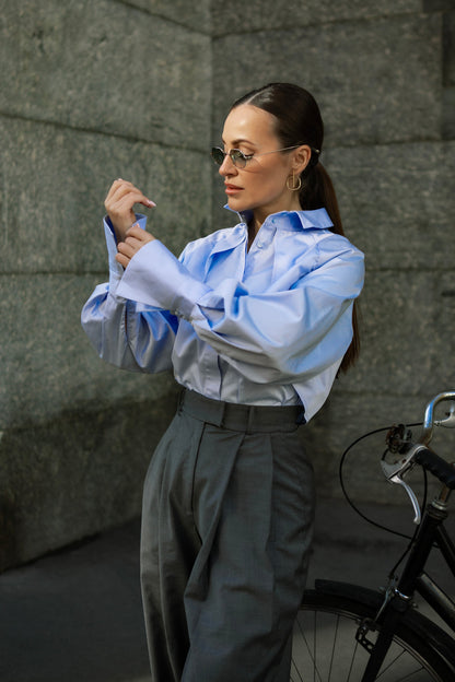 Diva Business Style Blue Organic Cotton Shirt