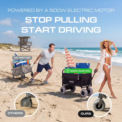 Electric Beach Wagon 500W – Motorized Folding Cart with Balloon Wheels Black