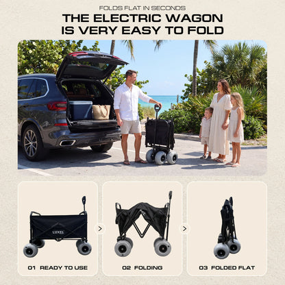 Electric Beach Wagon 500W – Motorized Folding Cart with Balloon Wheels Black