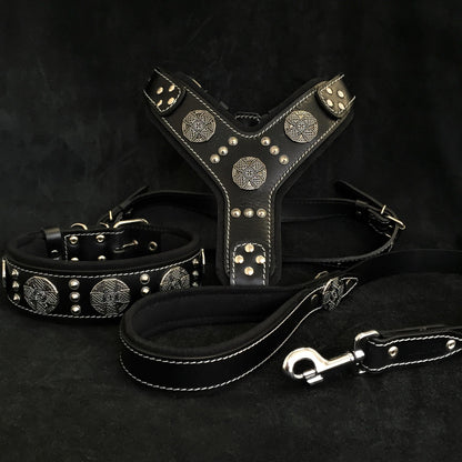 "Maximus Silver" Big Dog SET- Harness - Collar - Lead. Black