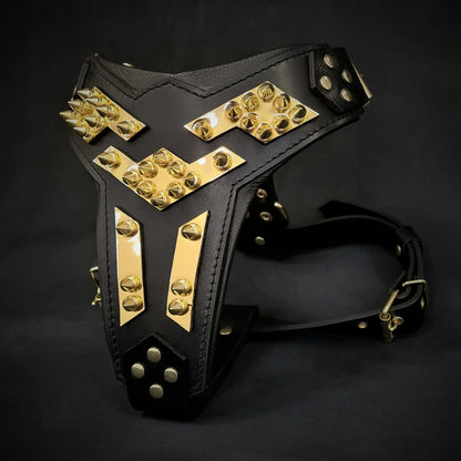 The "Midas" Leather Dog Harness. Gold