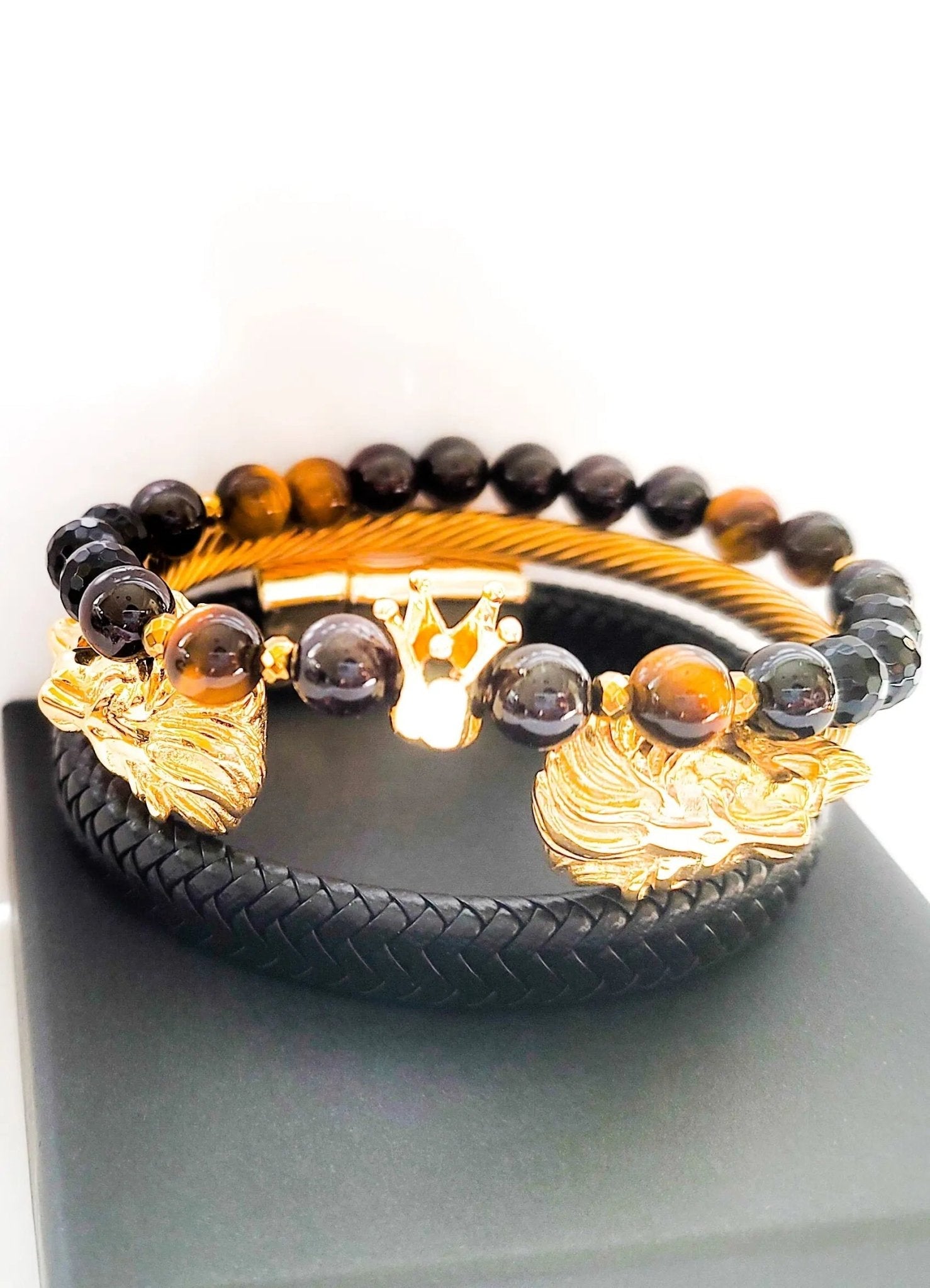 Men's Lion Garnet Bracelet Set