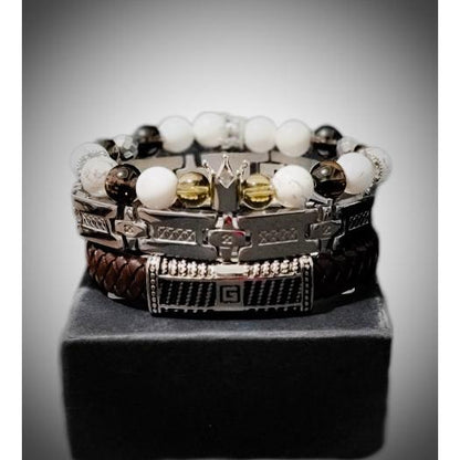 Men's Smoky Quartz and Howlite Bracelet Set