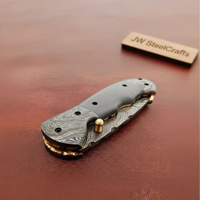 Handmade Damascus Folding Knife with Gray Micarta Handle, Custom Pocket Knife, EDC Damascus Folder by JW SteelCrafts