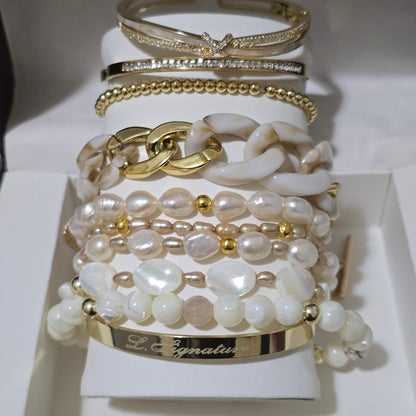 Mother of Pearl Stacked Bracelet Set