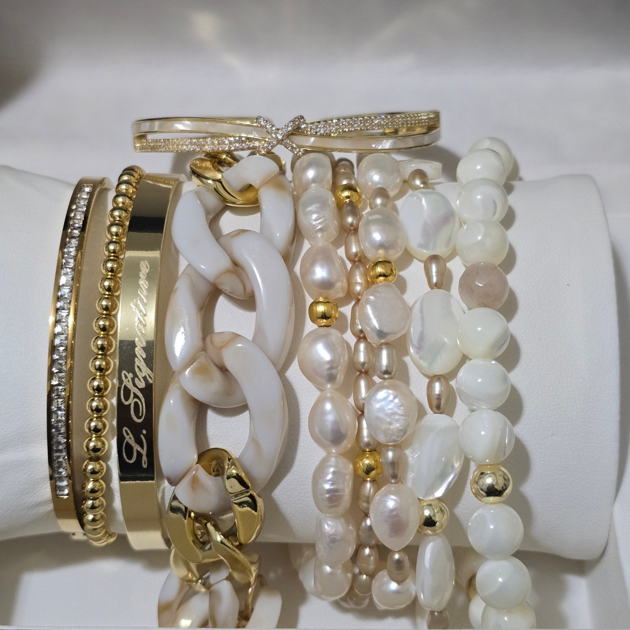 Mother of Pearl Stacked Bracelet Set