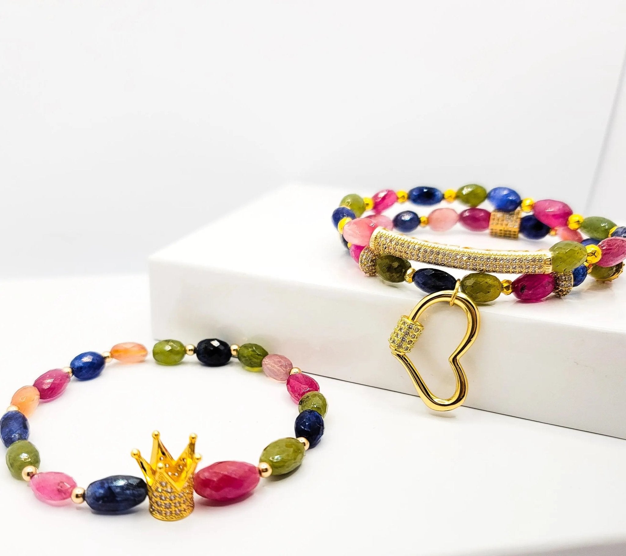 Multicolored Sapphire Crown Bracelet Set