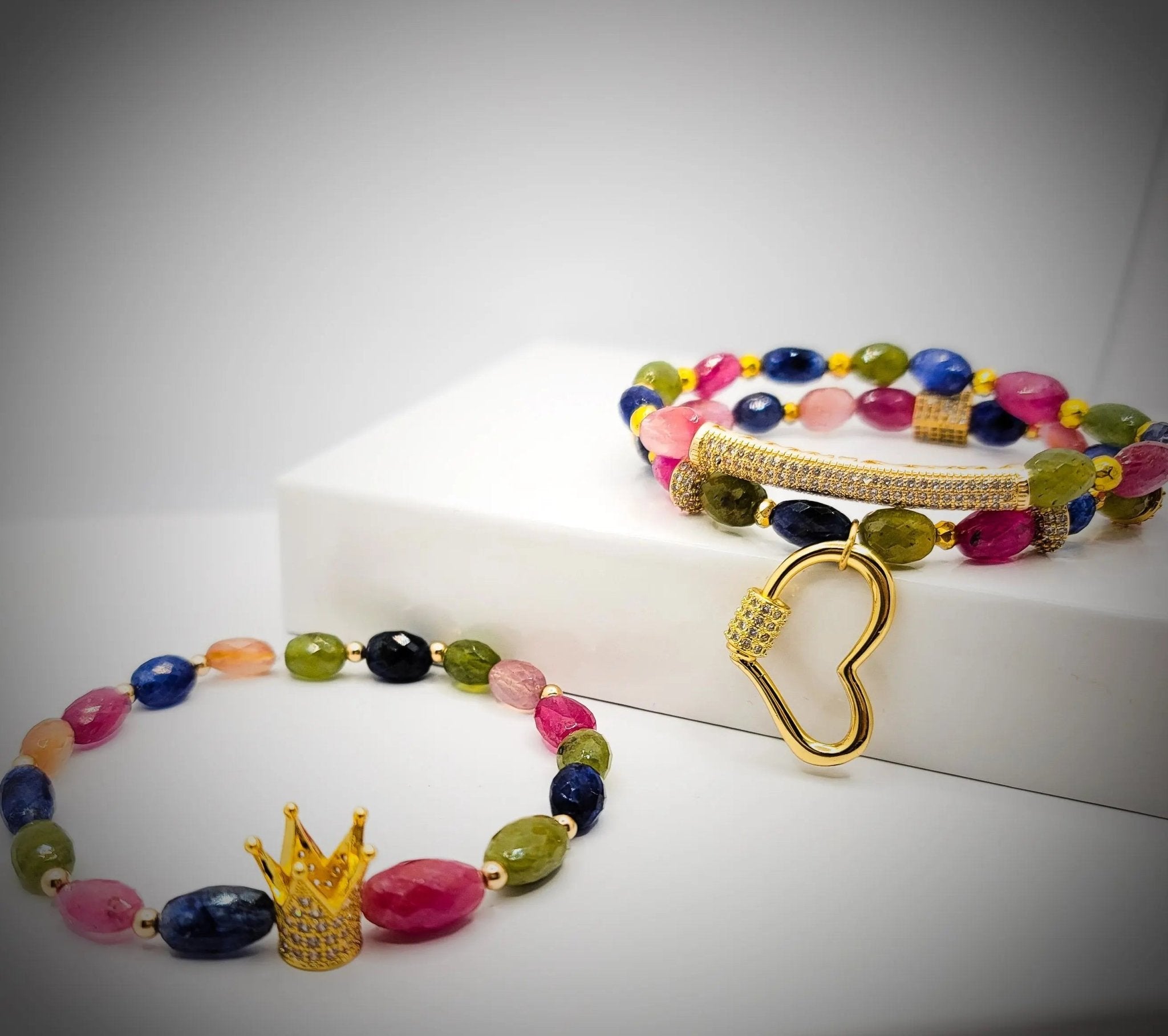 Multicolored Sapphire Crown Bracelet Set