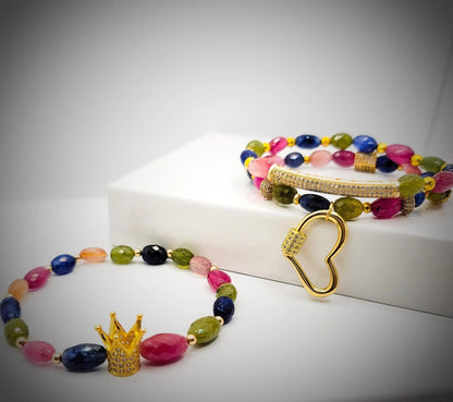 Multicolored Sapphire Crown Bracelet Set