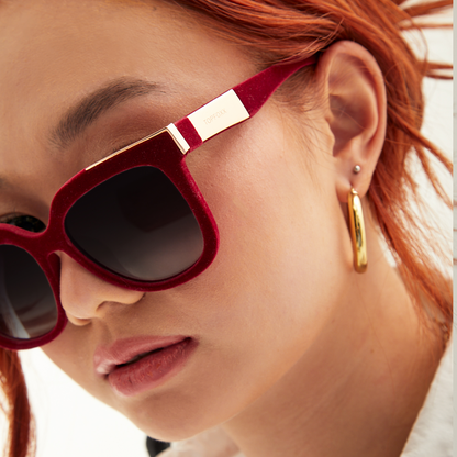 Coco - Red Velvet Frame Black Lens Wayfarer Sunglasses