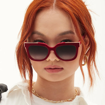 Coco - Red Velvet Frame Black Lens Wayfarer Sunglasses