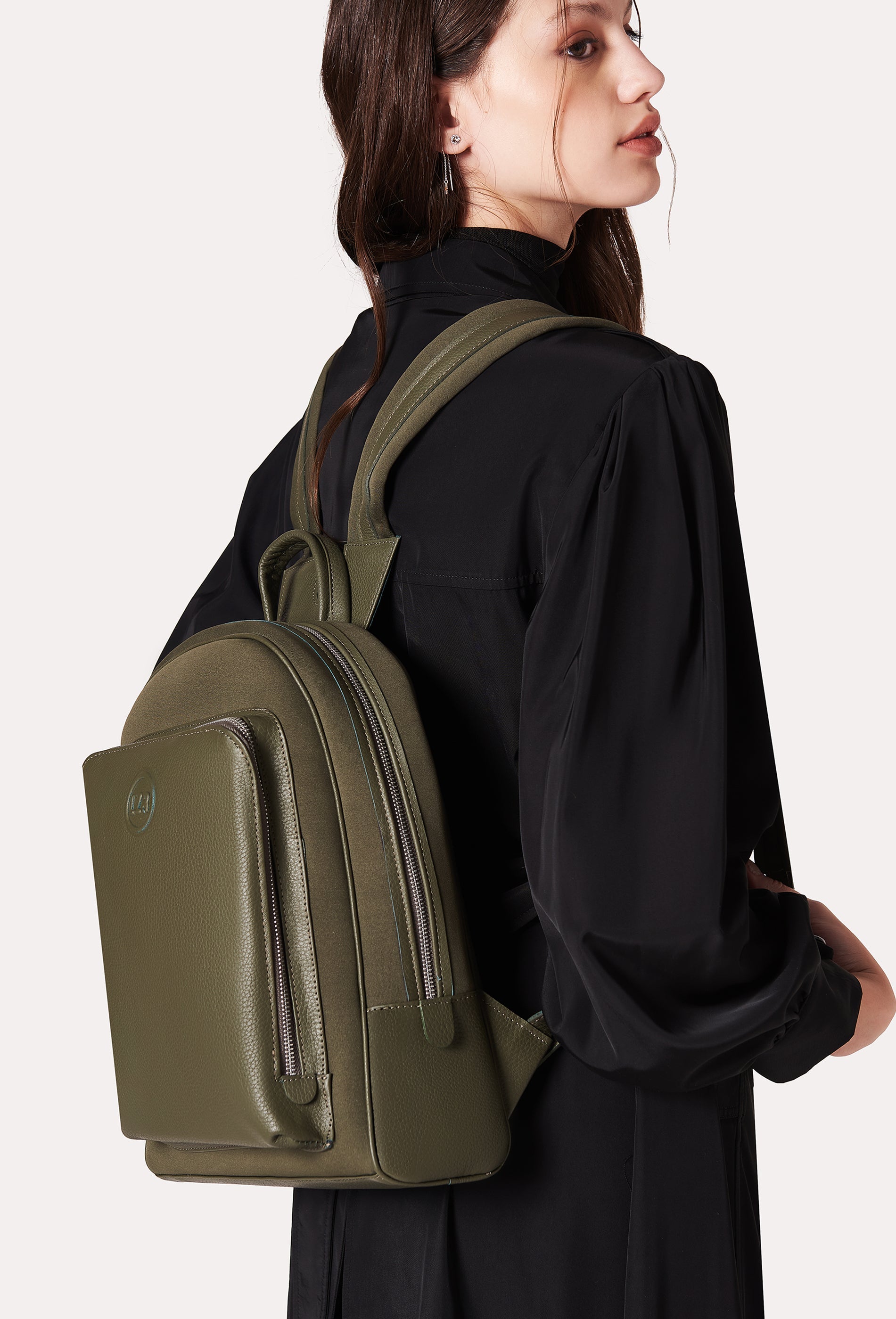 Olive Everyday Neoprene & Leather Backpack